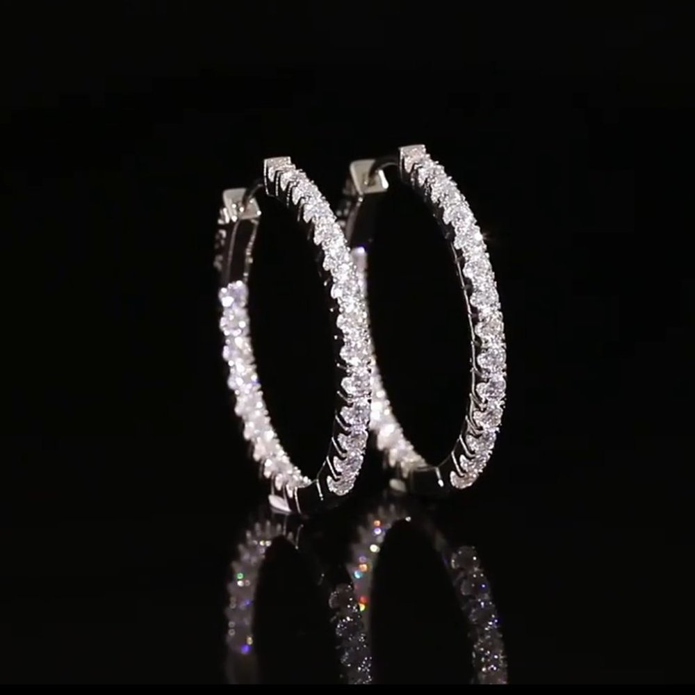 Certified 2.88 ct. t.w. Moissanite Diamond Inside Out Hoop Earrings NEW - Picture 10 of 16